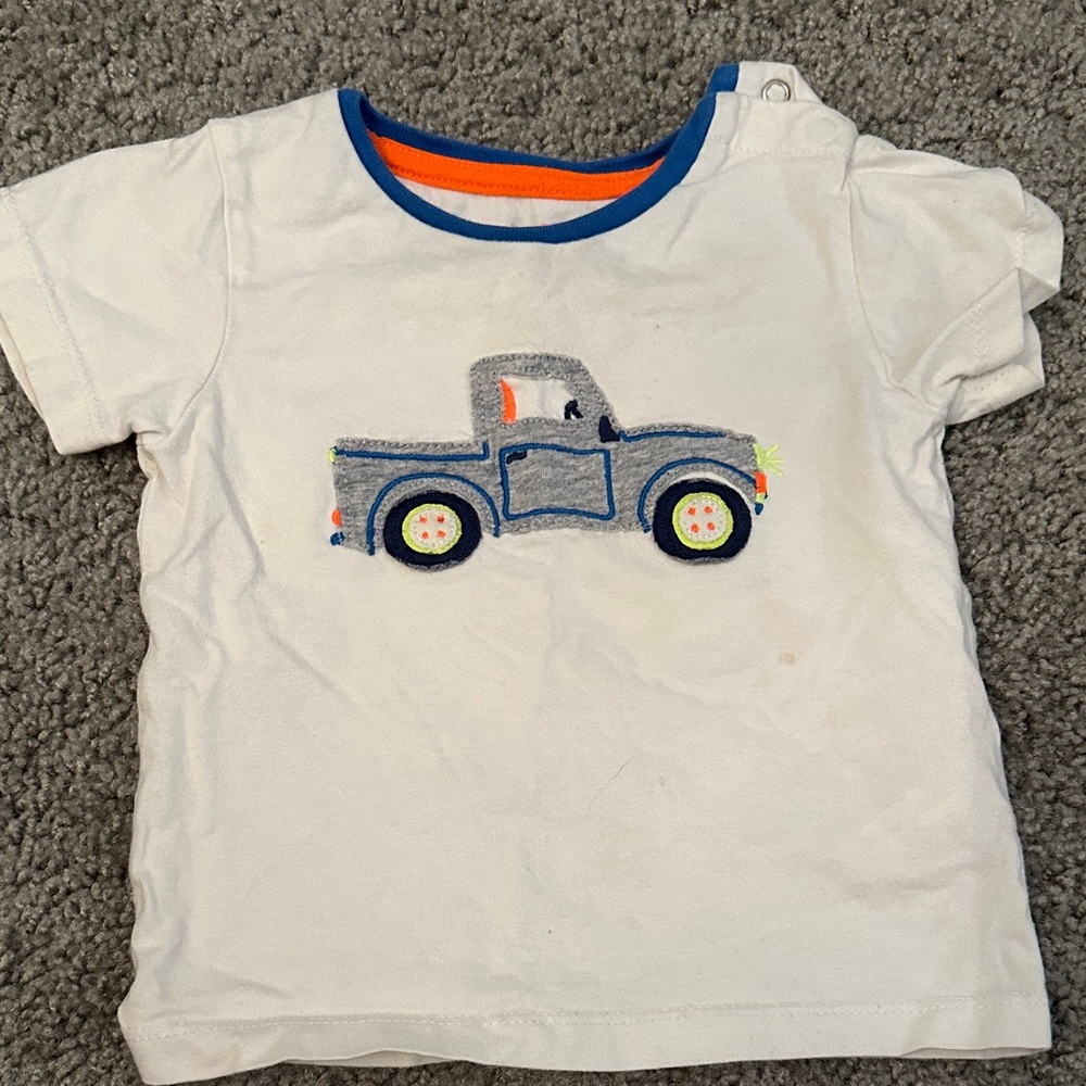 Kids White T-Shirt with Blue Truck Design